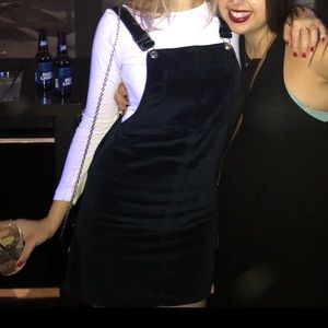 Topshop Velvet Navy Blue Overall Dress Size 6